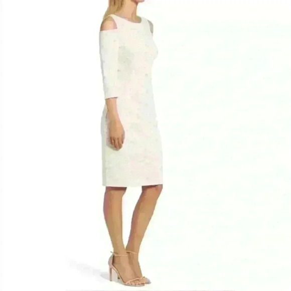 New Eliza J | Cold Shoulder Dress Lace Ivory peach lining Size 10 Wedding Formal - Picture 3 of 16